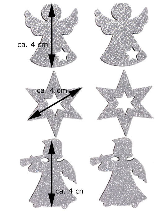 Riffelmacher Filz Streudeko mit Glitter ca. 4cm 70092 | Silber - Engel/Sterne
